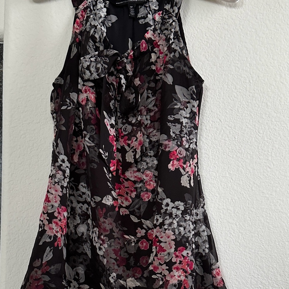 White House Black Market Black and Pink Floral Blouse
